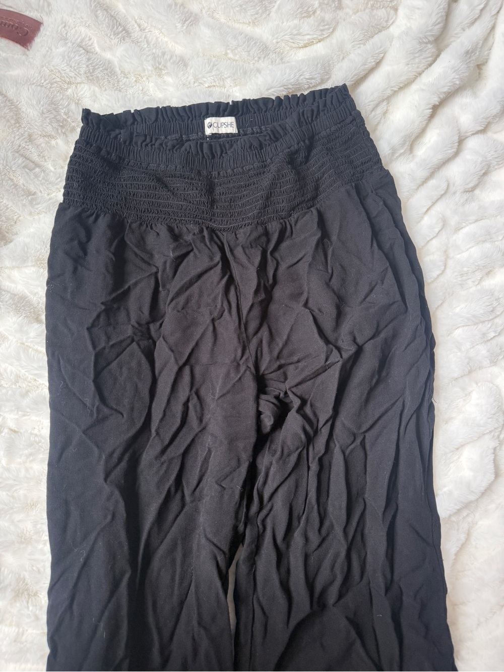 Cupshe Black Smocked-Waist Jogger Pants